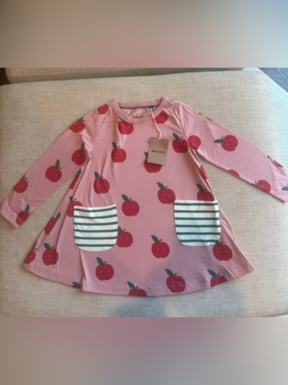 Boden mini dress NWT 3-4 yr adorable happy apples on pink dress